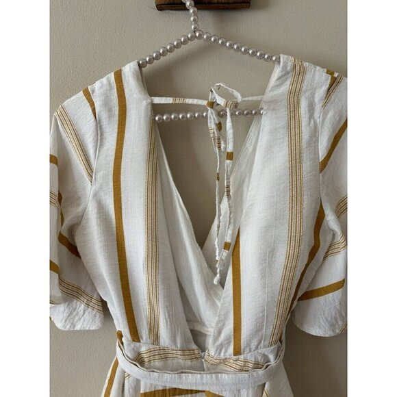 Saints Secrets Womens Size M White Yellow Stripe Romper Belted Layered - Picture 5 of 6